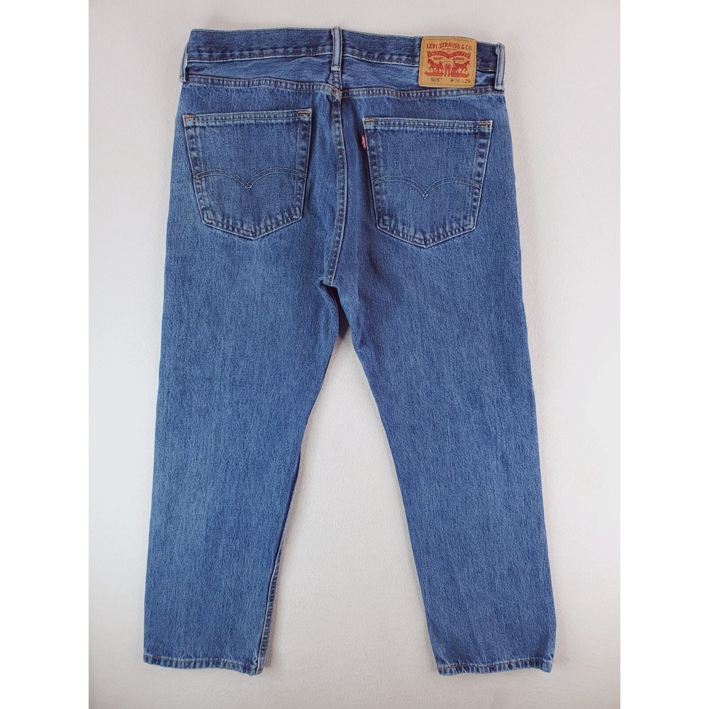 Levis 505 Jeans Mens 36x29 Blue Regular Straight Stone Wash Red Tab Work Pants - Picture 4 of 15